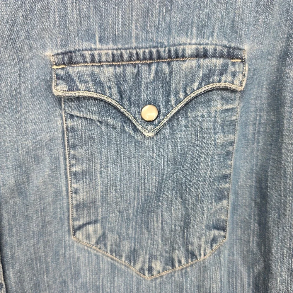 Vintage Ralph Lauren Classic Western Denim Shirt Mens XL Blue Pearl Snap